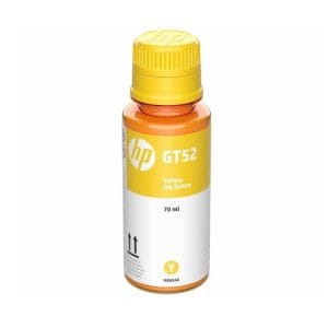 Cartucho de Tinta HP GT52 Amarillo M0H56AL en botella de recarga, compatible con impresoras HP Smart Tank, ideal para impresiones a color brillantes.