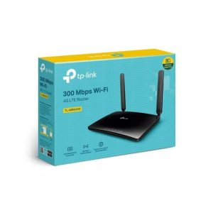 router TP-Link TL-MR6400 4G LTE WiFi inalámbrico con antenas externas.