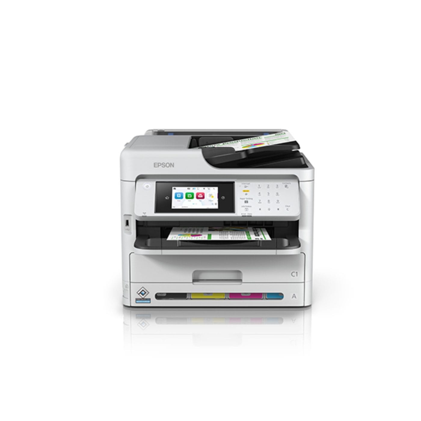 Impresora multifunción Epson WorkForce Pro WF-C5810 con impresión, escaneo, copia y fax en color.