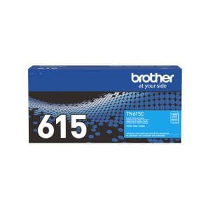 Cartucho de tóner original Brother TN615C color cian con rendimiento de 1.800 páginas para impresoras láser profesionales.