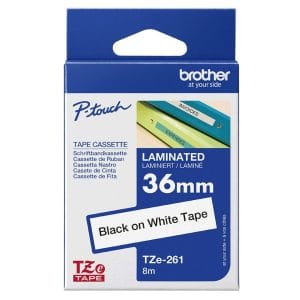 Cinta Brother TZe-261 Negro sobre Blanco 36mm laminada original para rotuladoras P-touch.