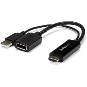 Conversor HDMI a DisplayPort negro 4K 60Hz video digital.