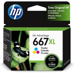 Cartucho de tinta HP 667XL tricolor original de alto rendimiento para impresoras DeskJet.