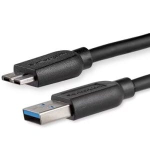 Cable USB 3.0 de 2 metros negro con conectores A macho a Micro B macho chapados en oro.