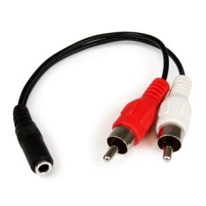 Adaptador audio mini-jack 3.5mm hembra a RCA macho blanco 15cm.