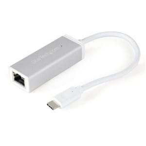 Adaptador USB-C a Ethernet Gigabit plateado 1 Gbps USB 3.1.
