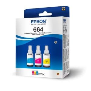 Epson T664 Tri-Pack de tintas color cian, magenta y amarillo en botellas de 70mL para impresoras EcoTank.