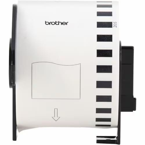 Rollo de cinta Brother DK-2205 para etiquetas térmica continua blanca, 60.96mm de ancho por 30.48m de largo.