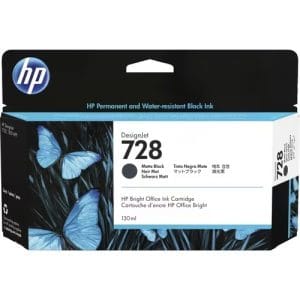 Cartucho de tinta original HP 728 Negro Mate (3WX25A) para impresoras de gran formato con tecnología de inyección de tinta profesional.