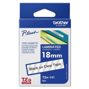 Cinta Brother TZe-141 Negro sobre Transparente 18mm laminada original para rotuladoras P-touch.