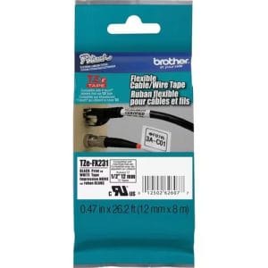 Brother TZE-FX231 Cinta Flexible Negro sobre Blanco 12mm laminada original para cables.
