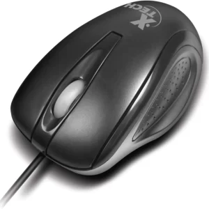 Mouse óptico ambidextro Xtech XTM-205 negro con cable USB y sensor de 1000 DPI.