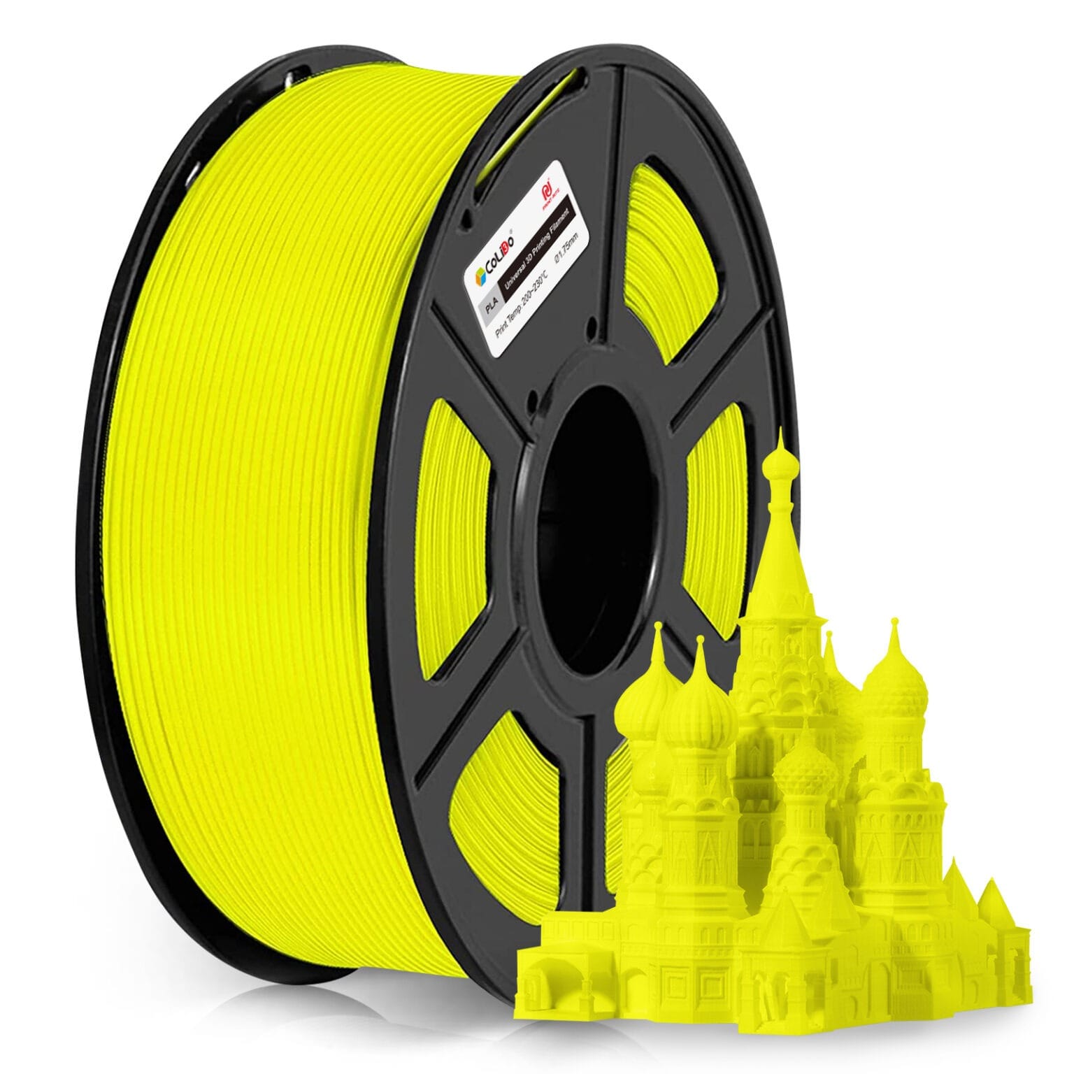 Filamento CoLiDo PLA+ Yellow 1.75mm 1kg para impresión 3D amarilla brillante de alta definición.