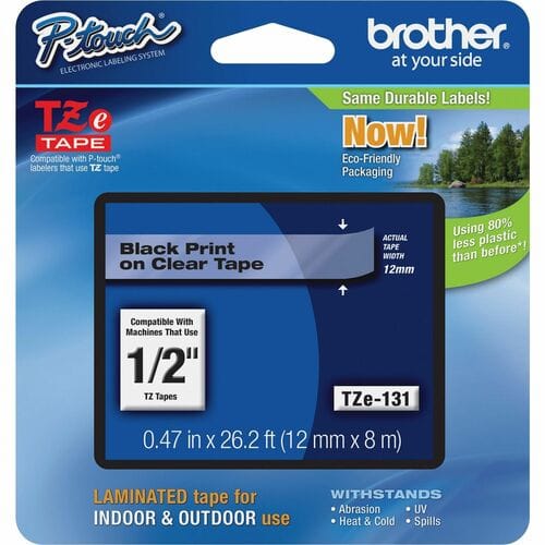 Cartucho de cinta para etiquetas Brother P-touch TZe131 original negro sobre transparente laminado de 12.70mm.