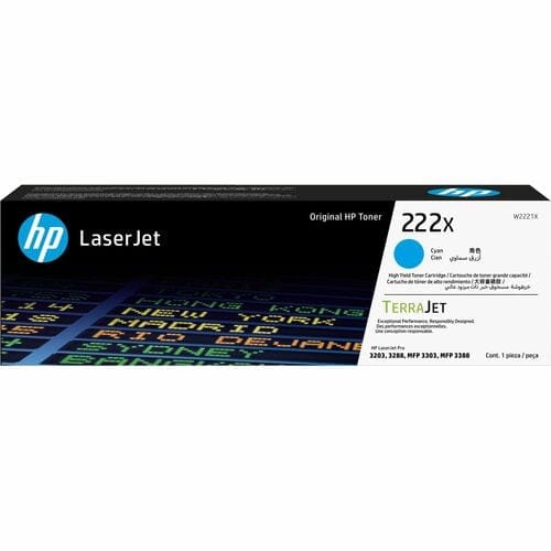 Cartucho de tóner HP 222X cian W2221X original de alto rendimiento para impresoras láser HP.
