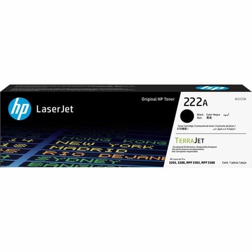 Cartucho de tóner HP 222A negro W2220A original de rendimiento estándar para impresoras láser HP.