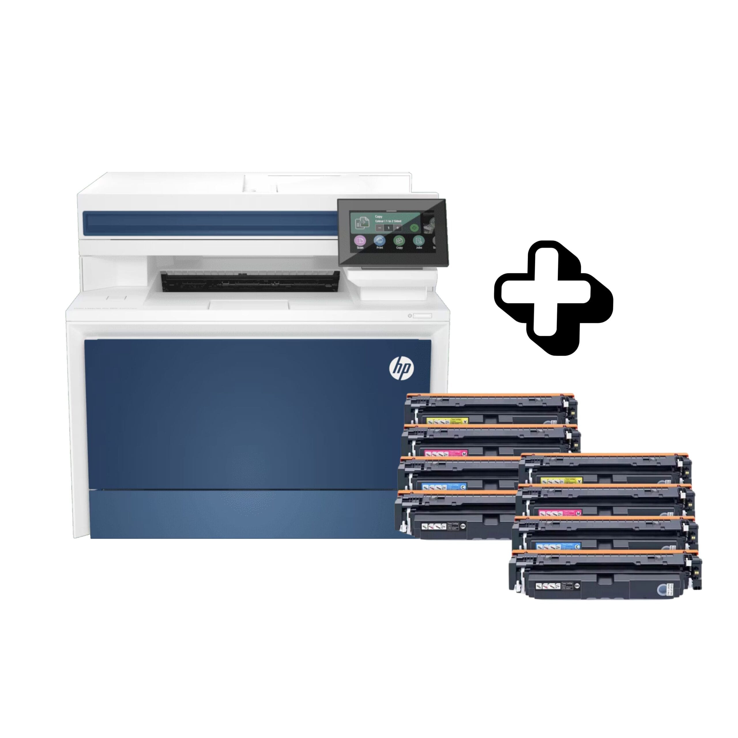 Pack empresarial con impresora láser multifunción a color HP LaserJet Pro 4303fdw y dos juegos completos de tóner HP 230A original.
