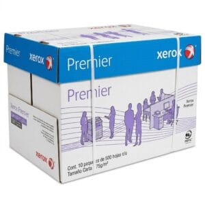 Caja de resmas de papel Xerox tamaño carta multifuncional color blanco para impresión láser.