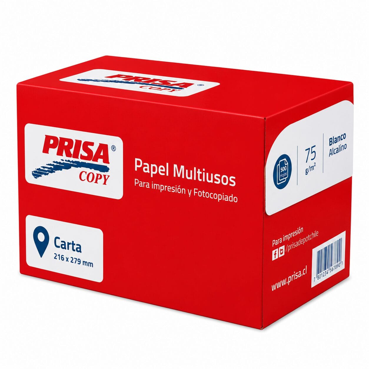 Caja de resmas papel fotocopia Prisa carta 75g con 10 unidades de 500 hojas bond multiuso.