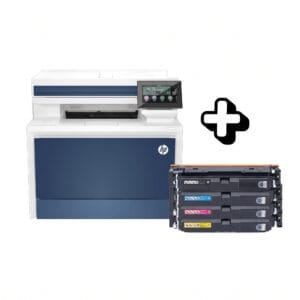 Pack impresora láser multifunción a color HP LaserJet Pro 4303fdw con juego completo de tóners originales de alto rendimiento.