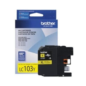 Cartucho de tinta Brother LC103Y amarillo original de alto rendimiento de 600 páginas para impresoras multifuncionales MFC y DCP.